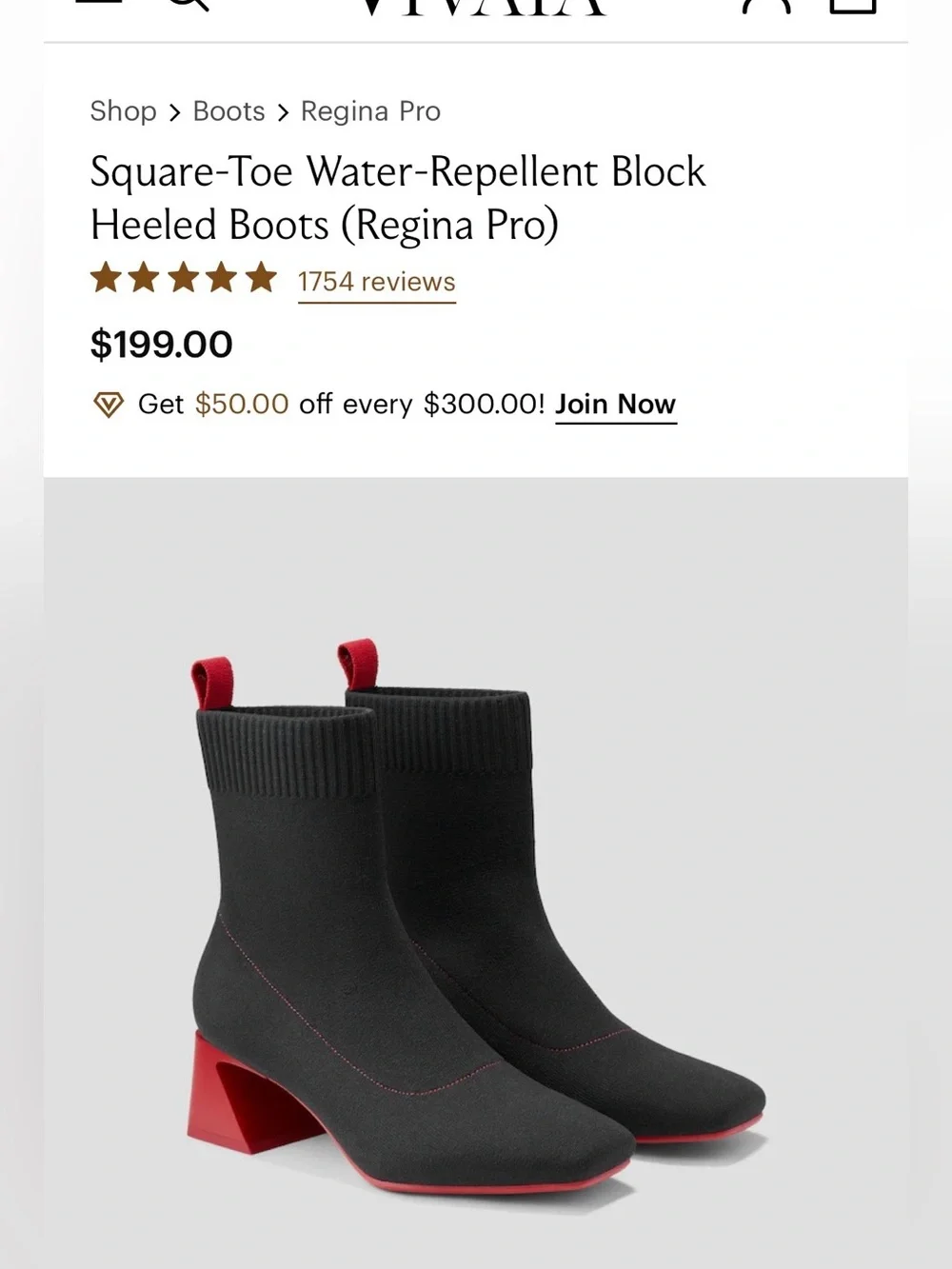 Vivaia Water-Repellent Square Toe Block Heeled Ankle Boots Red & Black Size 40